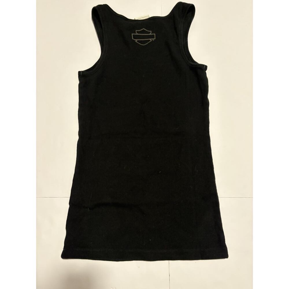 Harley-Davidson Women’s Medium Black Ribbed Tank Top Rhinestone Script Logo - Picture 5 of 5